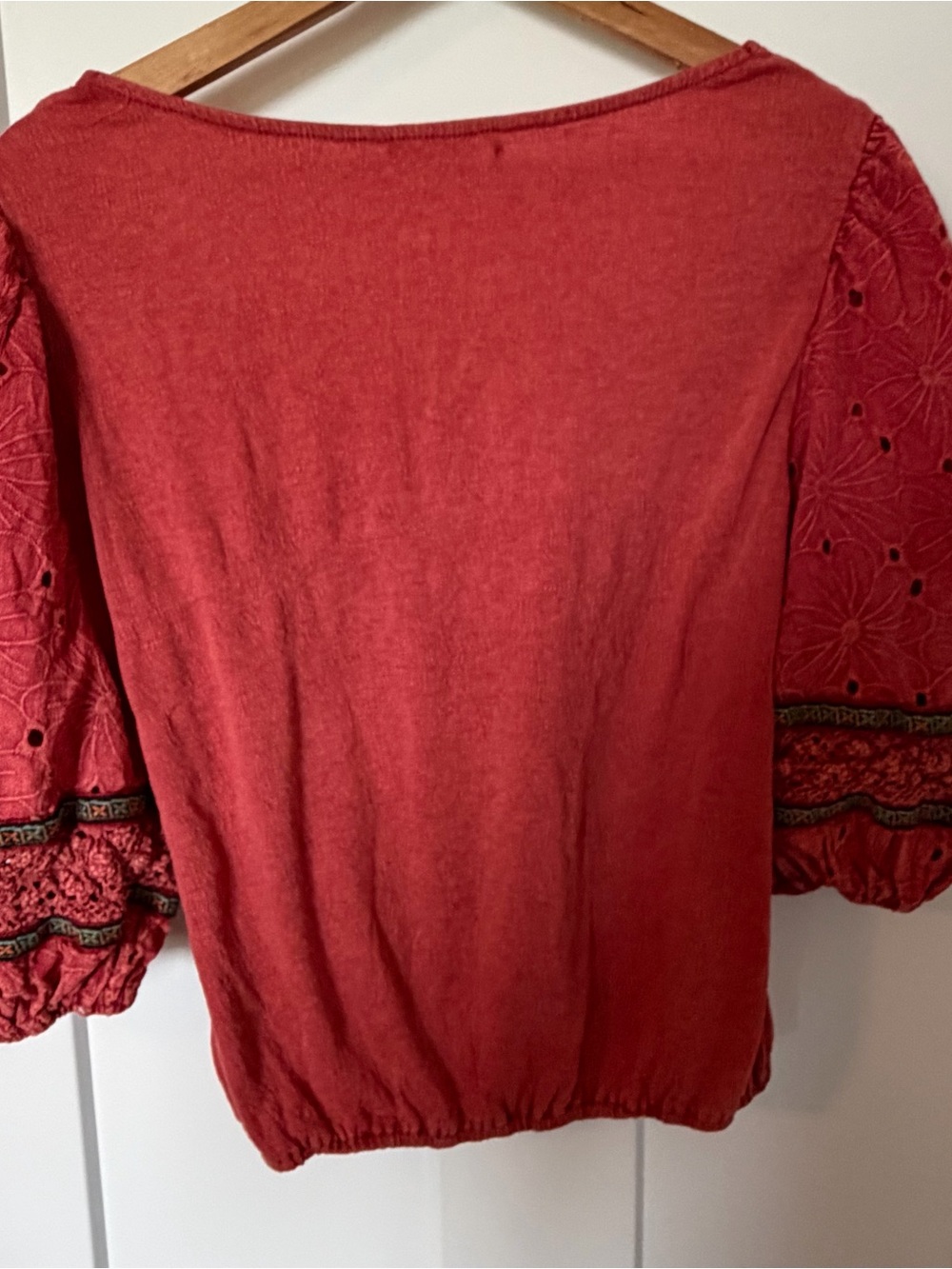 Gimmicks Women’s Pink Red Boho Peasant Top Square Neck 3/4 Sleeve Small - Picture 9 of 9